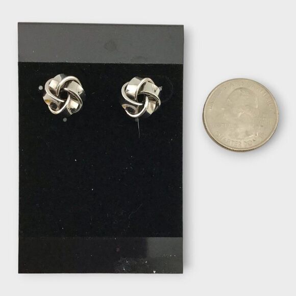 Silver Love Knot Ribbons Stud Earrings - Picture 2 of 9